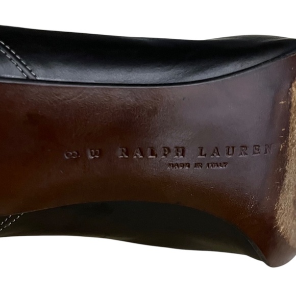 Ralph Lauren Made in Italy Black Leather Heels Pumps White Stitching Size 8 B - Picture 9 of 10